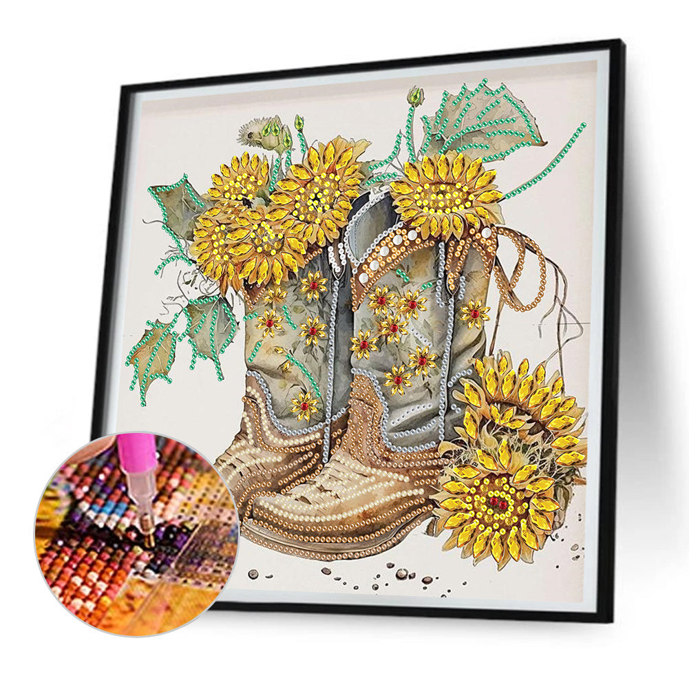 Sunflower Boots - Special Shaped Drill Diamond Painting  30*30CM