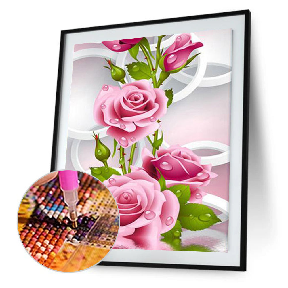 Rose Flower - Special Shaped Drill Diamond Painting 30*56CM