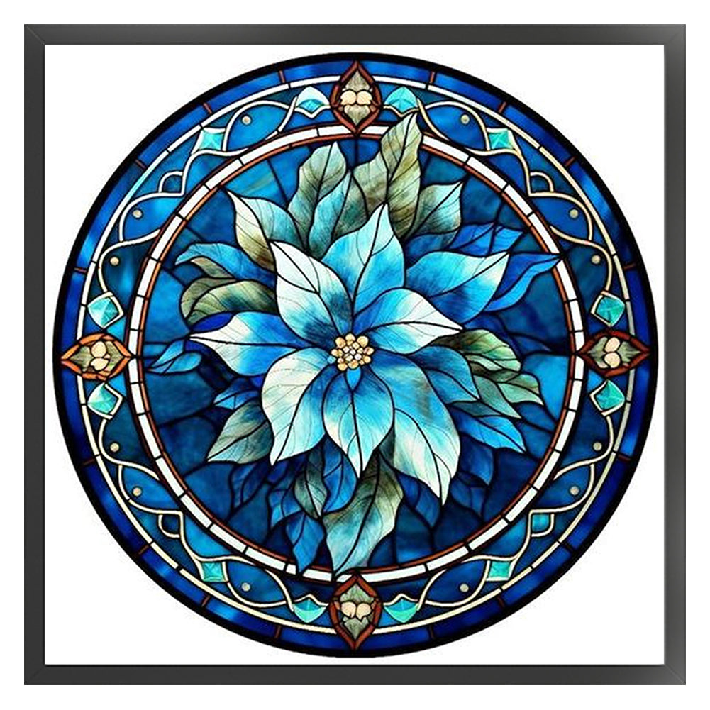 Glass Painting-Blue Flowers - 11CT Stamped Cross Stitch 40*40CM