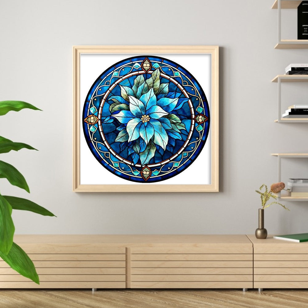 Glass Painting-Blue Flowers - 11CT Stamped Cross Stitch 40*40CM