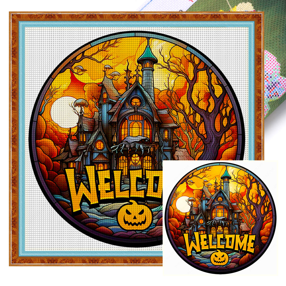 Glass Painting-Halloween Castle - 11CT Stamped Cross Stitch 40*40CM