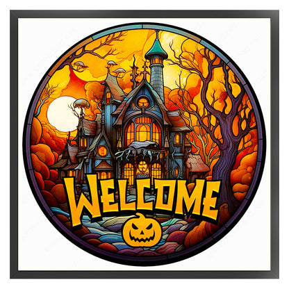 Glass Painting-Halloween Castle - 11CT Stamped Cross Stitch 40*40CM