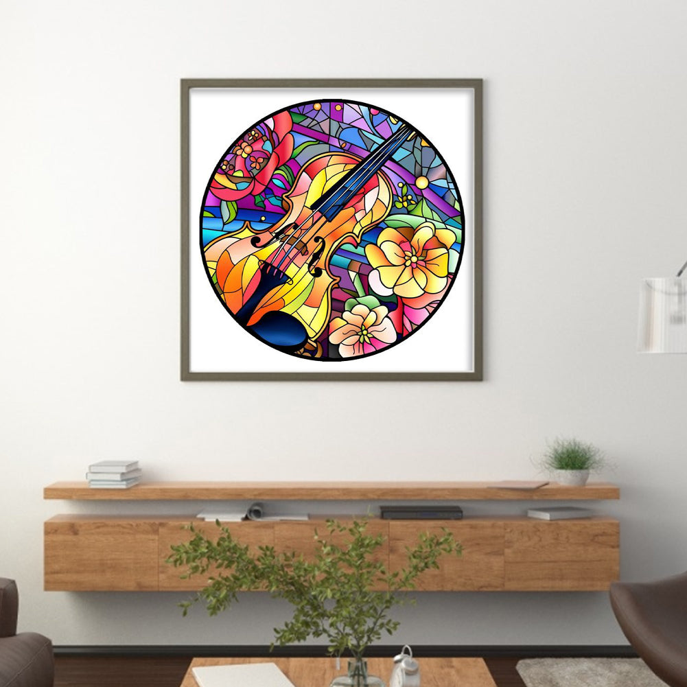 Glass Painting-Violin - 11CT Stamped Cross Stitch 40*40CM