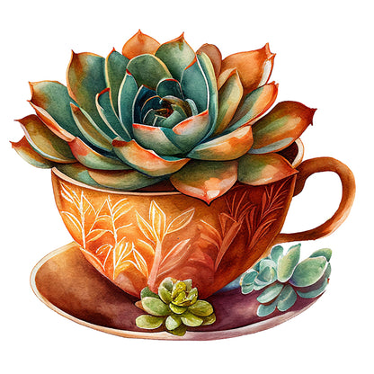 Tea Cup Succulent - 11CT Stamped Cross Stitch 50*50CM