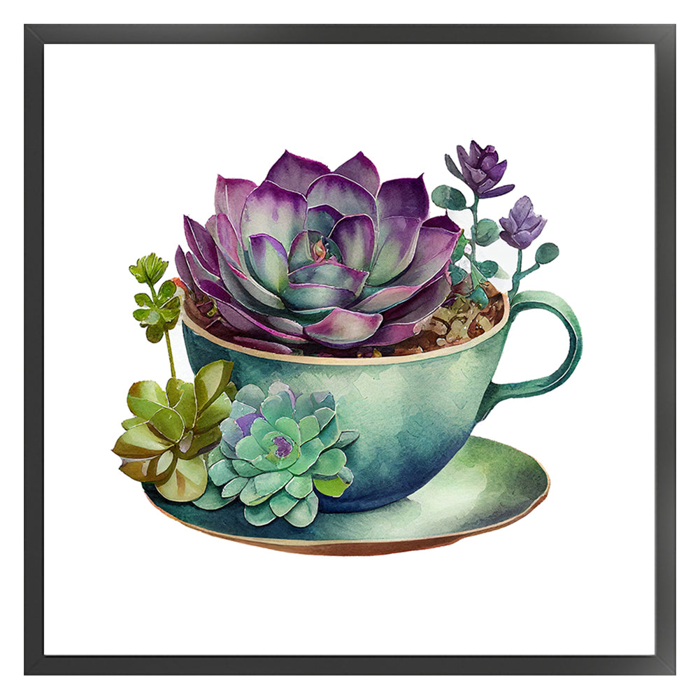 Tea Cup Succulent - 11CT Stamped Cross Stitch 50*50CM