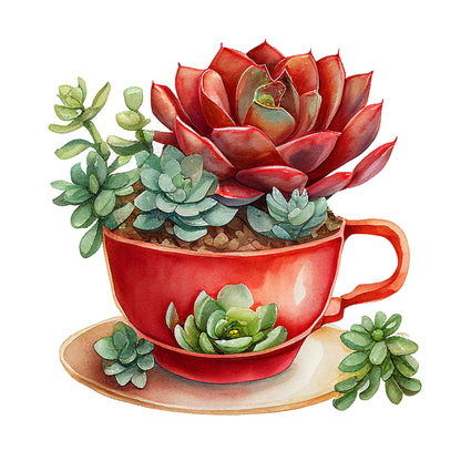 Tea Cup Succulent - 11CT Stamped Cross Stitch 50*50CM