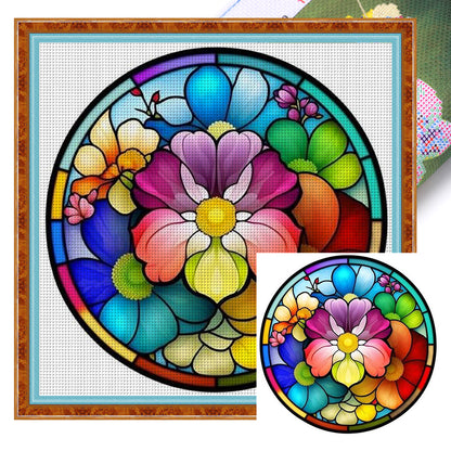 Glass Painting-Colorful Flowers - 11CT Stamped Cross Stitch 50*50CM