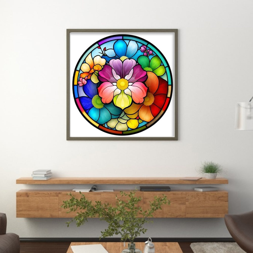 Glass Painting-Colorful Flowers - 11CT Stamped Cross Stitch 50*50CM