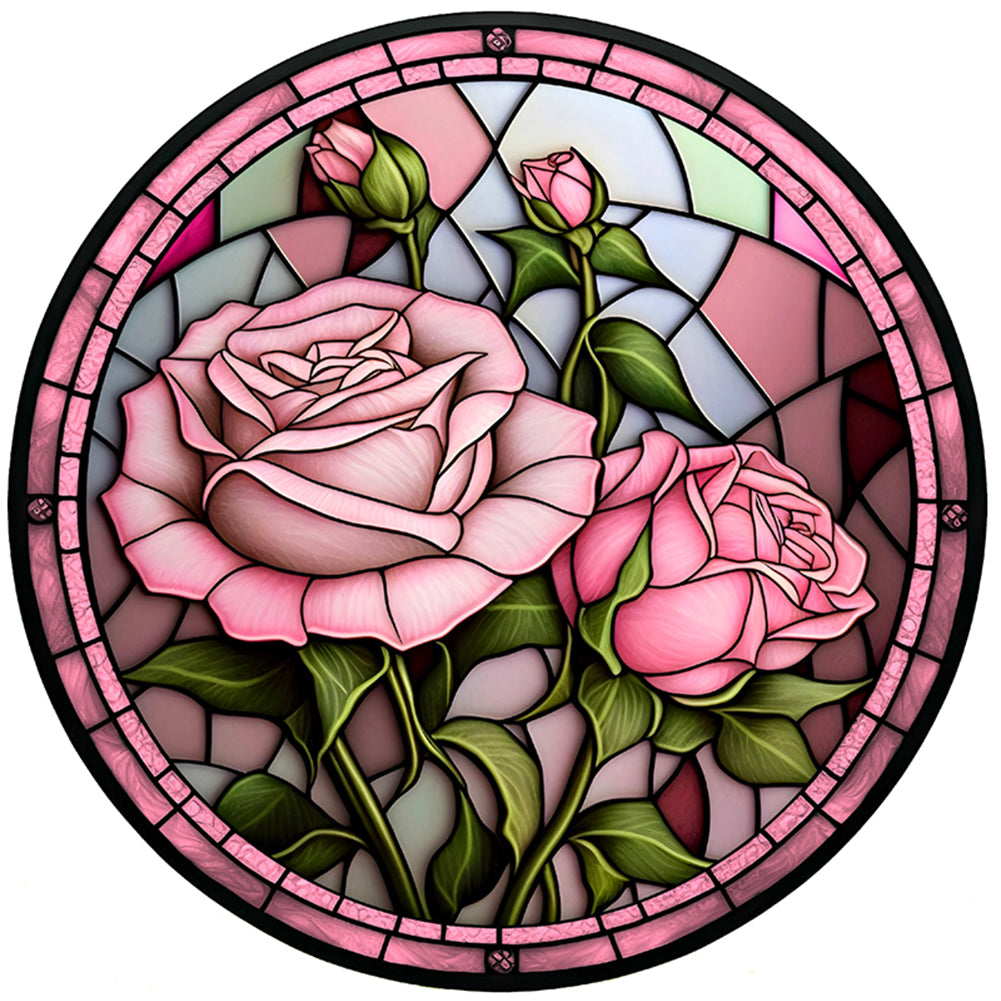 Glass Painting-Rose - 11CT Stamped Cross Stitch 50*50CM