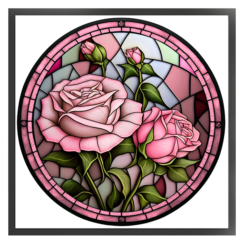 Glass Painting-Rose - 11CT Stamped Cross Stitch 50*50CM