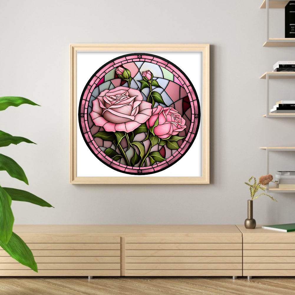 Glass Painting-Rose - 11CT Stamped Cross Stitch 50*50CM