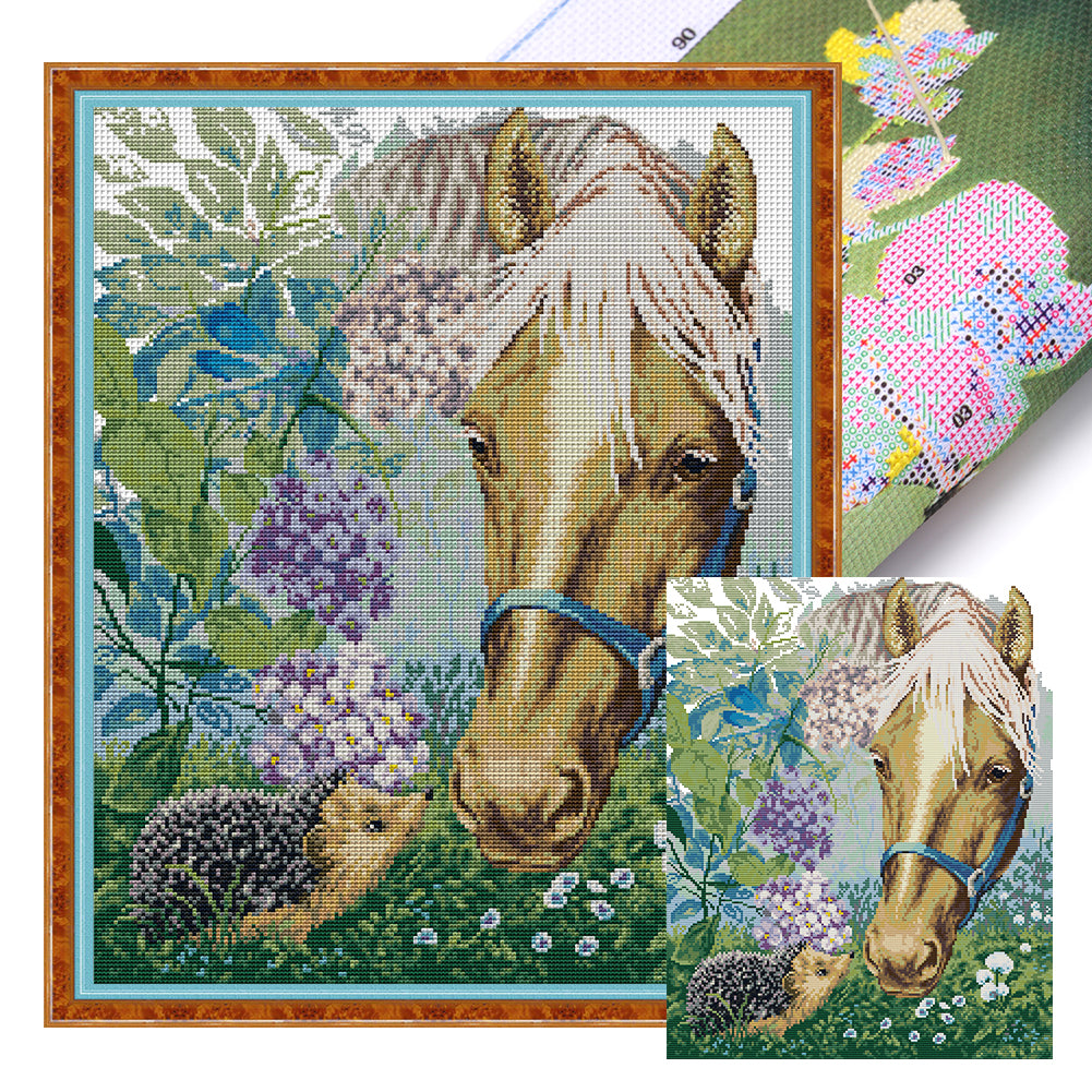 Horse And Hedgehog - 14CT Stamped Cross Stitch 40*48CM(Joy Sunday)