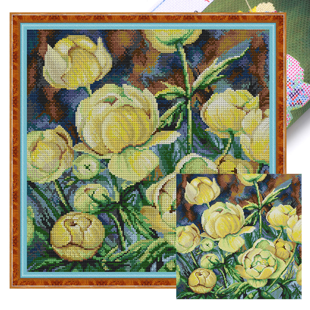 Camellia - 14CT Stamped Cross Stitch 37*37CM(Joy Sunday)