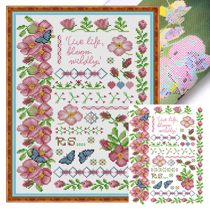 Flowers Bloom - 14CT Stamped Cross Stitch 29*40CM(Joy Sunday)