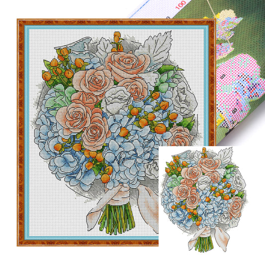 Orange Rose Bouquet - 14CT Stamped Cross Stitch 32*36CM(Joy Sunday)