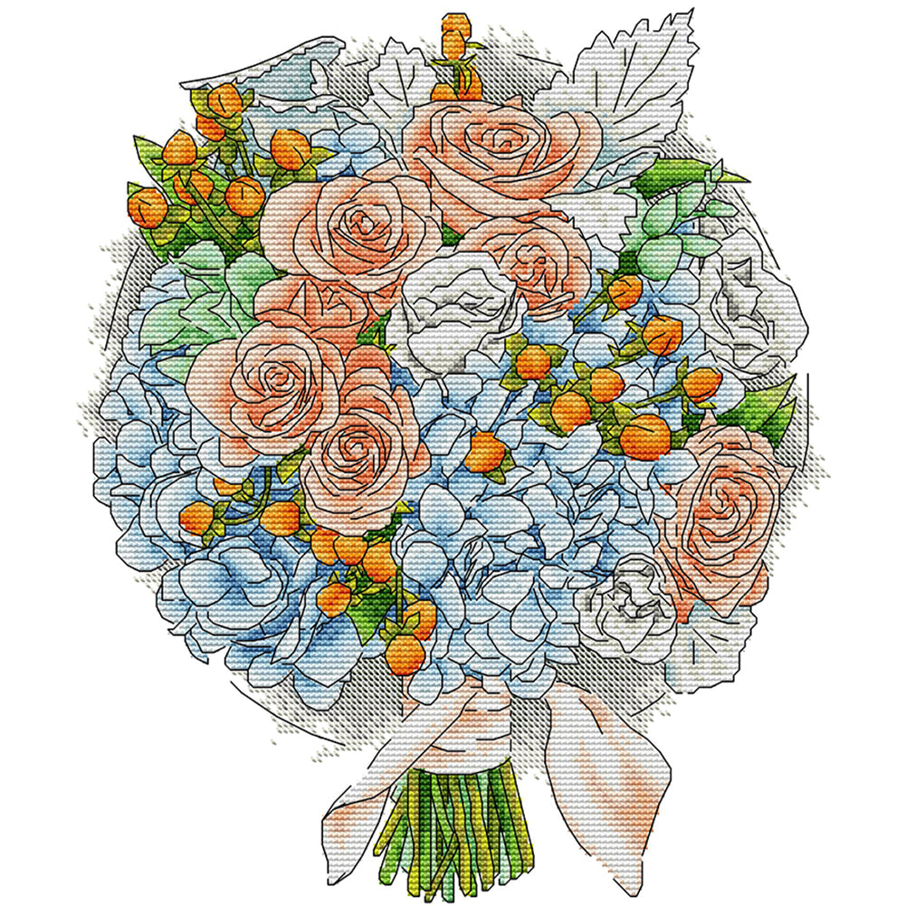 Orange Rose Bouquet - 14CT Stamped Cross Stitch 32*36CM(Joy Sunday)