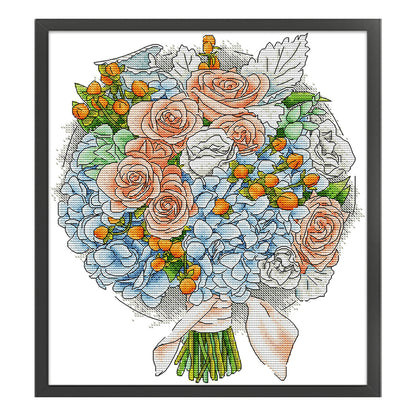 Orange Rose Bouquet - 14CT Stamped Cross Stitch 32*36CM(Joy Sunday)