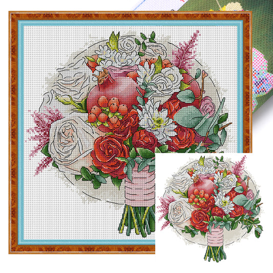Pomegranates And Flowers - 14CT Stamped Cross Stitch 34*35CM(Joy Sunday)