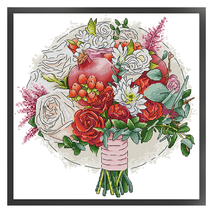 Pomegranates And Flowers - 14CT Stamped Cross Stitch 34*35CM(Joy Sunday)