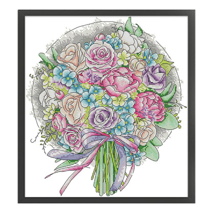 Purple Rose Bouquet - 14CT Stamped Cross Stitch 33*36CM(Joy Sunday)