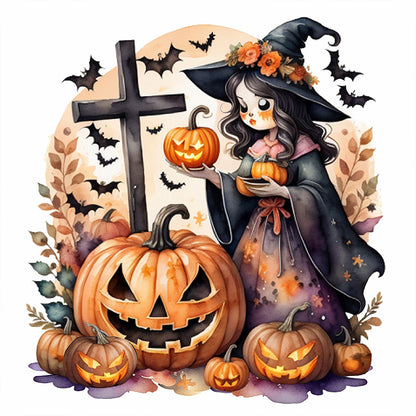 Halloween Pumpkin Girl - Full Round Drill Diamond Painting 40*40CM