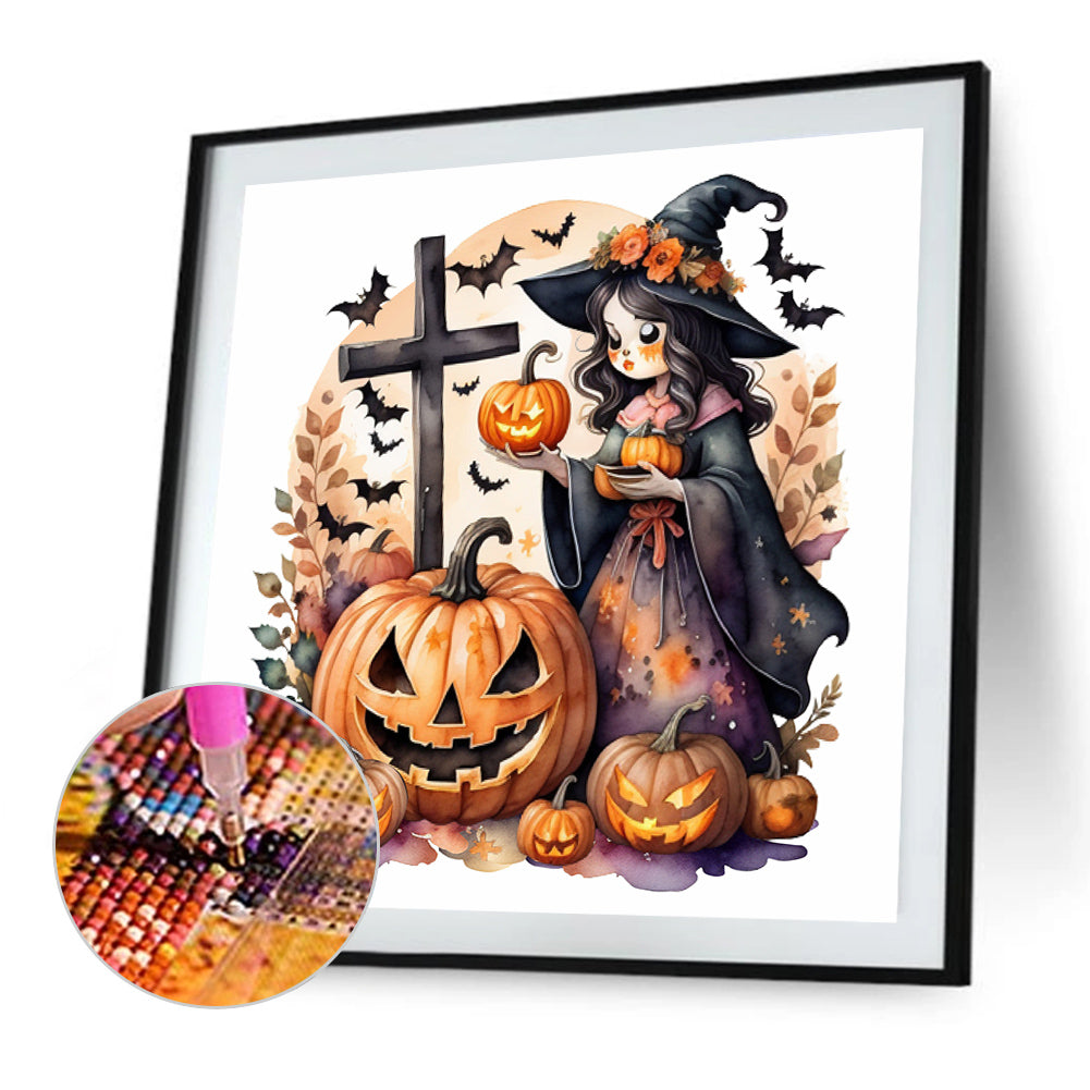 Halloween Pumpkin Girl - Full Round Drill Diamond Painting 40*40CM