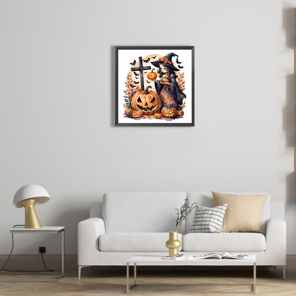 Halloween Pumpkin Girl - Full Round Drill Diamond Painting 40*40CM