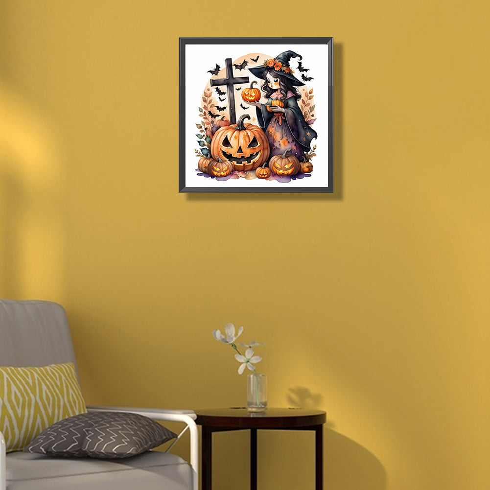 Halloween Pumpkin Girl - Full Round Drill Diamond Painting 40*40CM