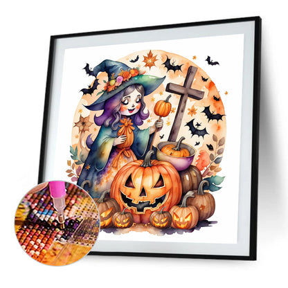 Halloween Pumpkin Girl - Full Round Drill Diamond Painting 40*40CM