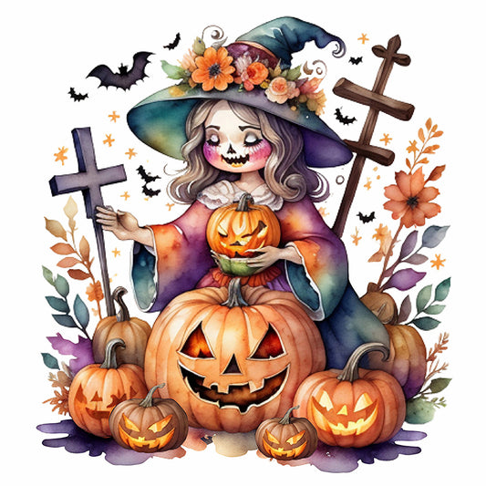 Halloween Pumpkin Girl - Full Round Drill Diamond Painting 40*40CM