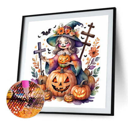 Halloween Pumpkin Girl - Full Round Drill Diamond Painting 40*40CM