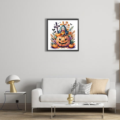 Halloween Pumpkin Girl - Full Round Drill Diamond Painting 40*40CM