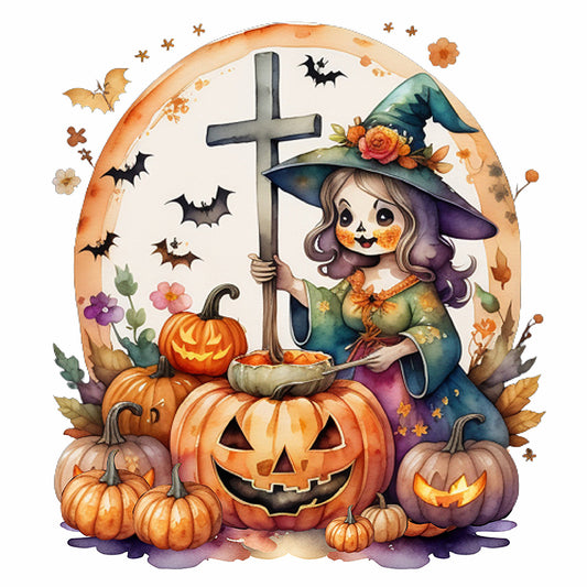 Halloween Pumpkin Girl - Full Round Drill Diamond Painting 40*40CM