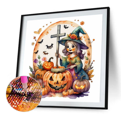 Halloween Pumpkin Girl - Full Round Drill Diamond Painting 40*40CM