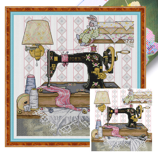Sewing Machine And Yellow Wall Lamp - 14CT Stamped Cross Stitch 37*38CM(Joy Sunday)