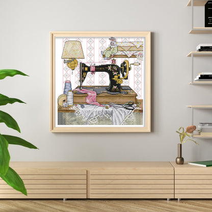 Sewing Machine And Yellow Wall Lamp - 14CT Stamped Cross Stitch 37*38CM(Joy Sunday)