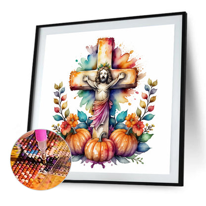 Halloween Cross Pumpkin - Full Round Drill Diamond Painting 40*40CM