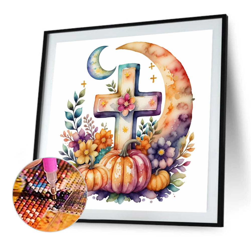 Halloween Cross Pumpkin - Full Round Drill Diamond Painting 40*40CM