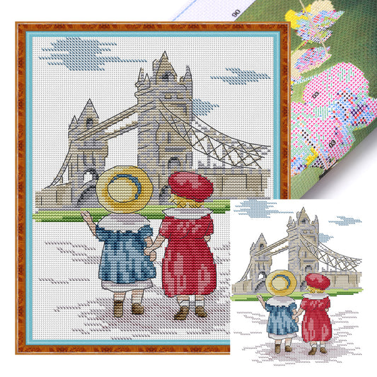 Look At The Eiffel Tower - 14CT Stamped Cross Stitch 19*27CM(Joy Sunday)