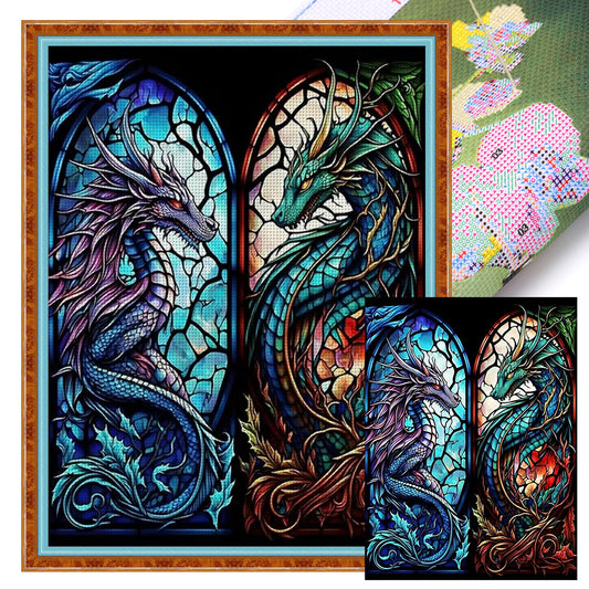 Glass Painting-Flying Dragon - 14CT Stamped Cross Stitch 50*65CM