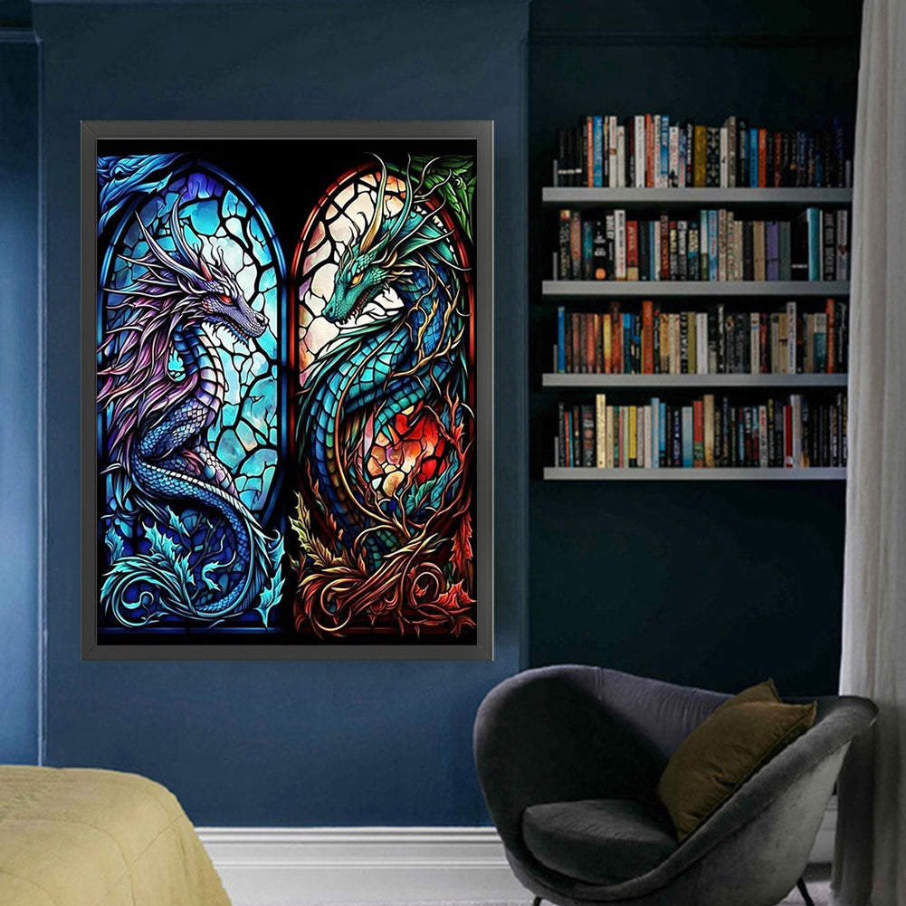 Glass Painting-Flying Dragon - 14CT Stamped Cross Stitch 50*65CM