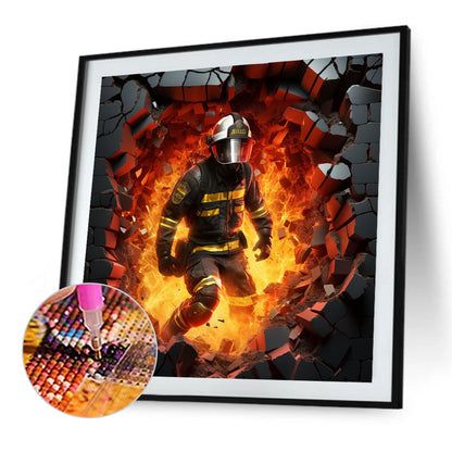 Fire Hero Firefighter - Full Round Drill Diamond Painting 40*40CM