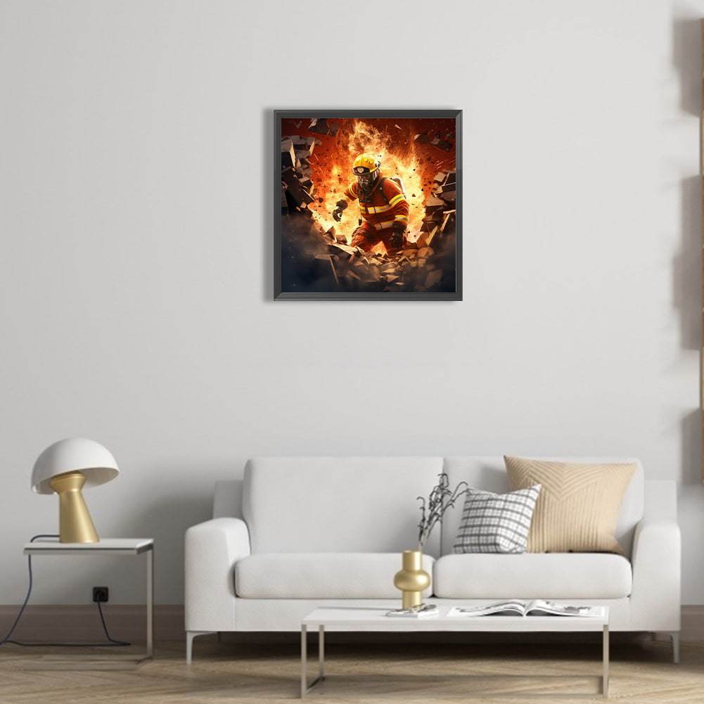 Fire Hero Firefighter - Full Round Drill Diamond Painting 40*40CM