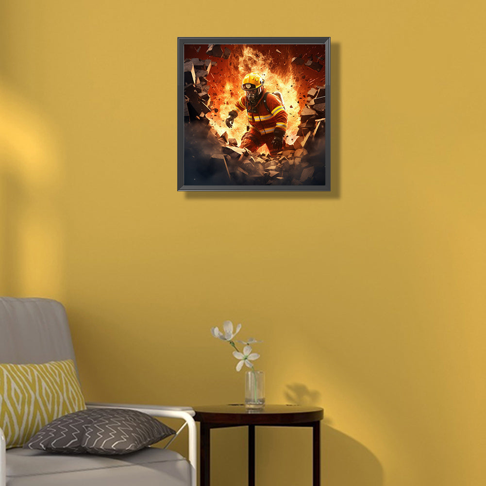 Fire Hero Firefighter - Full Round Drill Diamond Painting 40*40CM