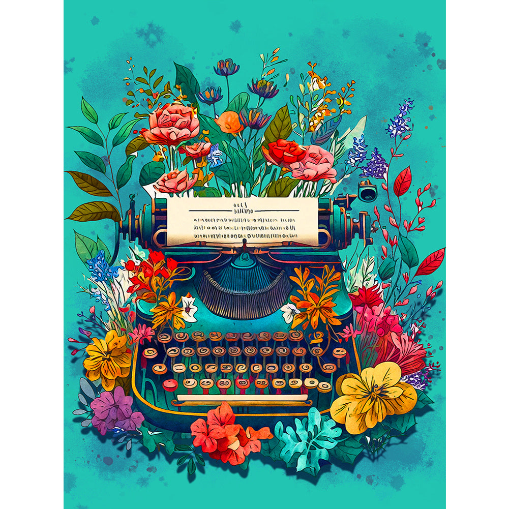 Flower Typewriter - 11CT Stamped Cross Stitch 40*53CM