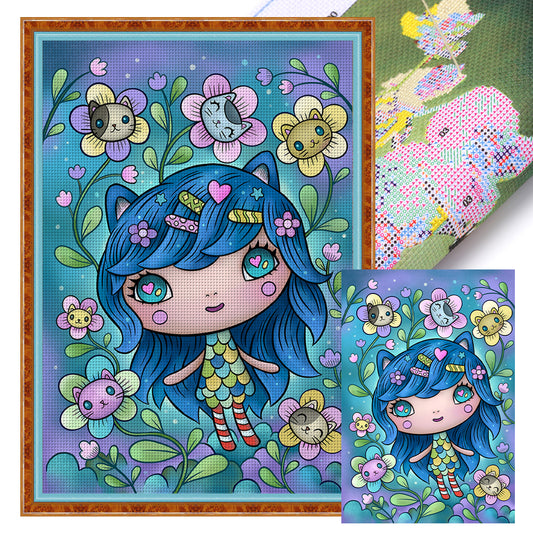 Cartoon Little Girl - 11CT Stamped Cross Stitch 40*60CM