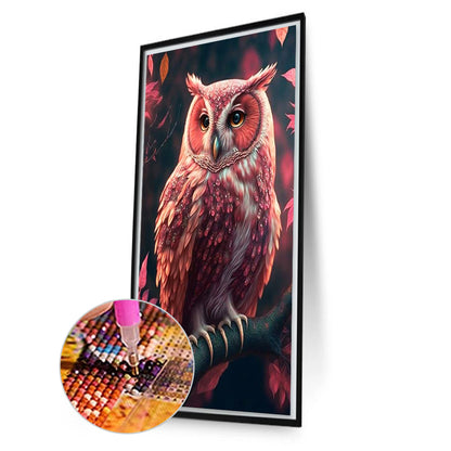 Pink Owl Standing On A Branch - Full Square Drill Diamond Painting 40*70CM