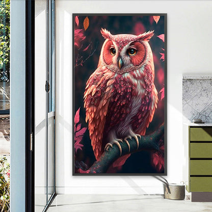 Pink Owl Standing On A Branch - Full Square Drill Diamond Painting 40*70CM