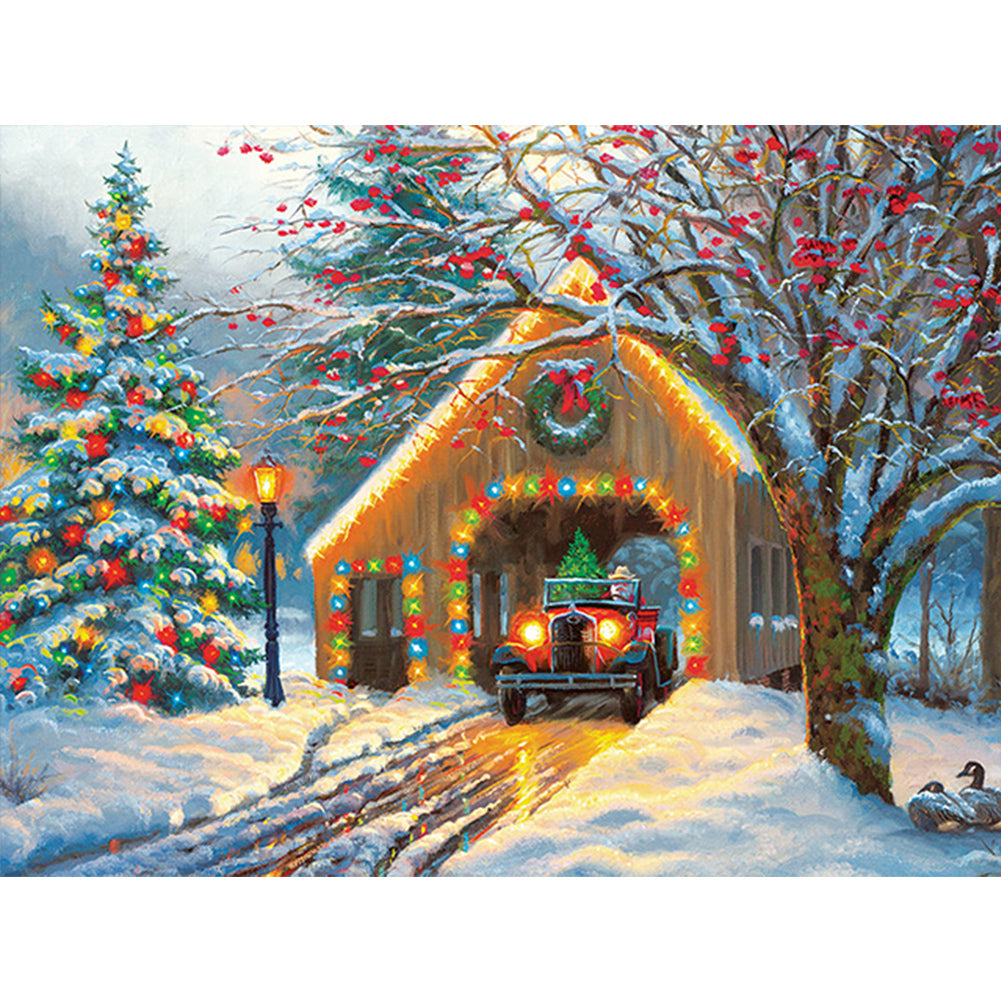 Rustic Christmas Cottage - Full Square Drill Diamond Painting 40*30CM