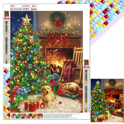 Christmas Fireplace Puppy - Full Square Drill Diamond Painting 30*40CM